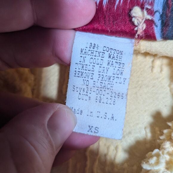 Vtg 1990s Scrap Work Yellow Pink Cotton Terry Floral Pattern Button Up Top Sz XS - Picture 4 of 4